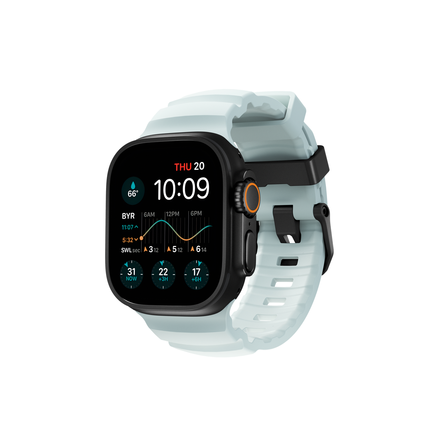 Nomad Rocky Point Band - 46/49mm - Black Hardware - Icy Blue Glow