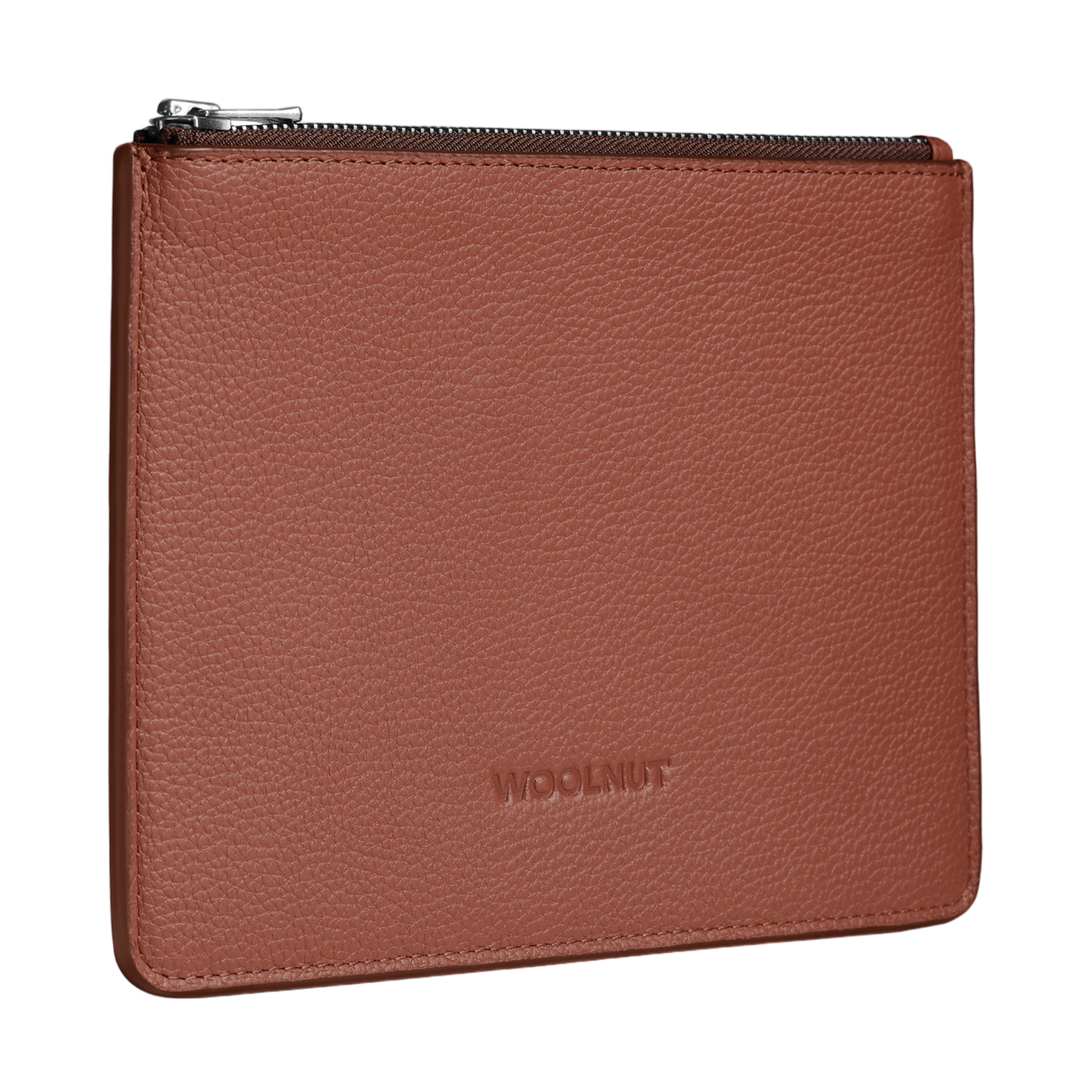 WOOLNUT Flat Leather Pouch - Cognac