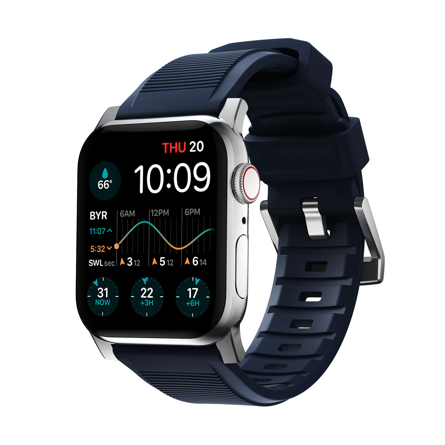 Nomad Rugged Band - 46/49mm - Atlantic Blue - Silver Hardware