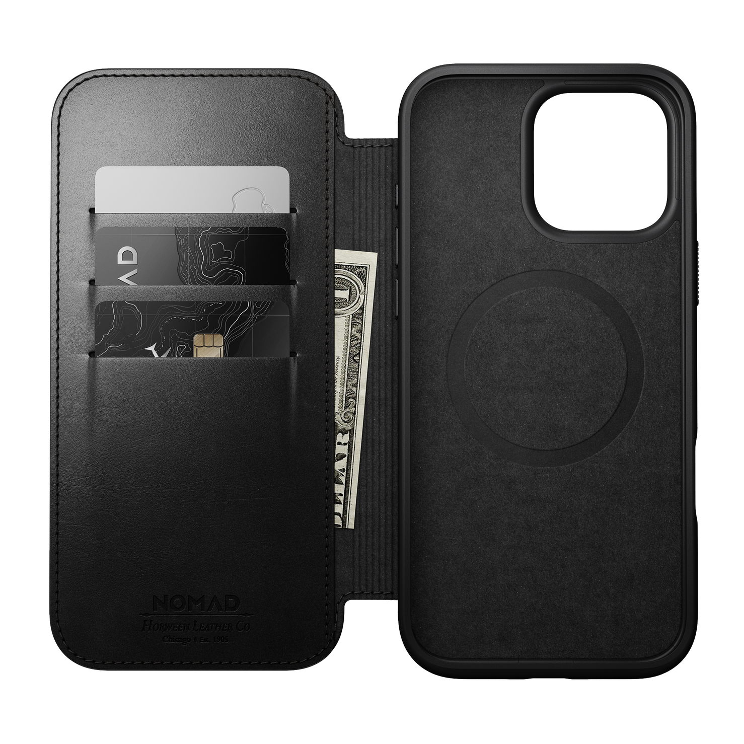 Nomad Modern Leather Folio with Horween Leather for iPhone 16 Pro Max - Black