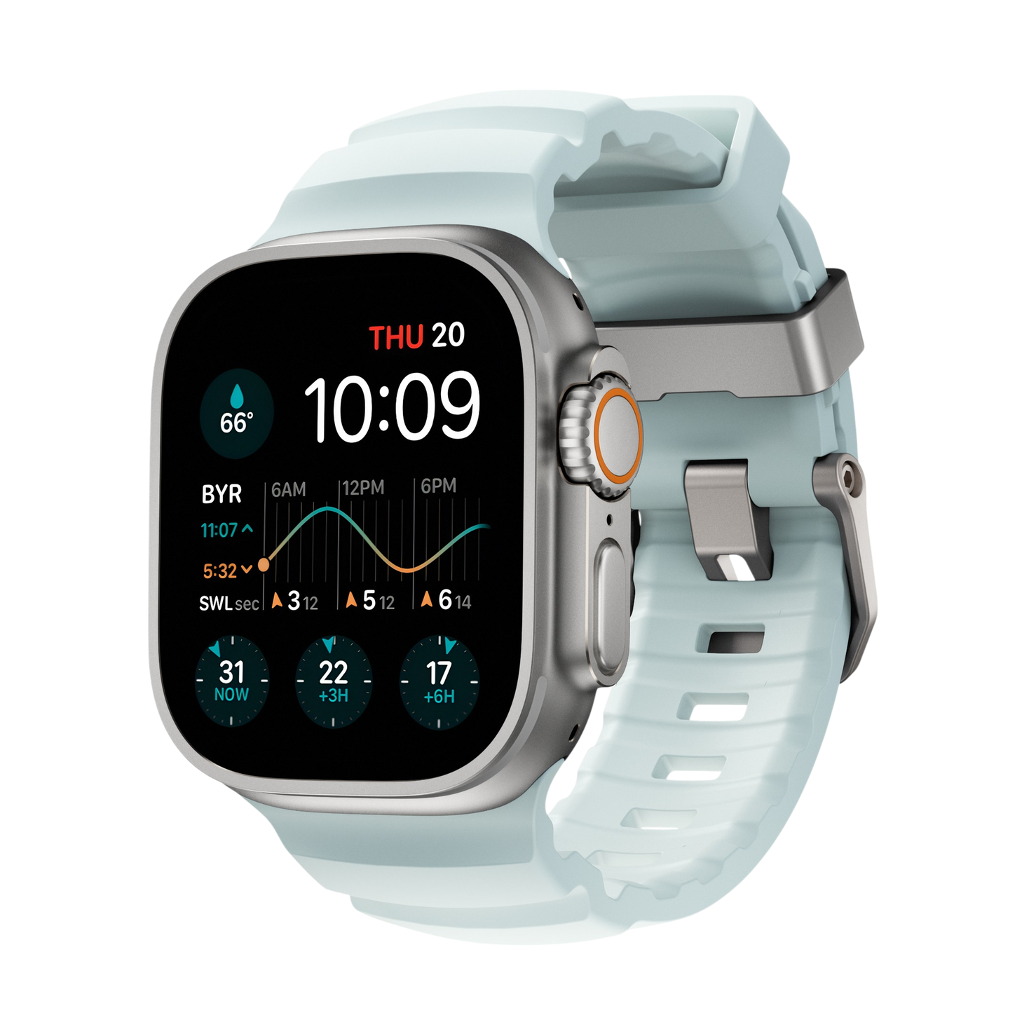 Nomad Rocky Point Band - 46/49mm - Icy Blue Glow - Natural Hardware - Limited Edition