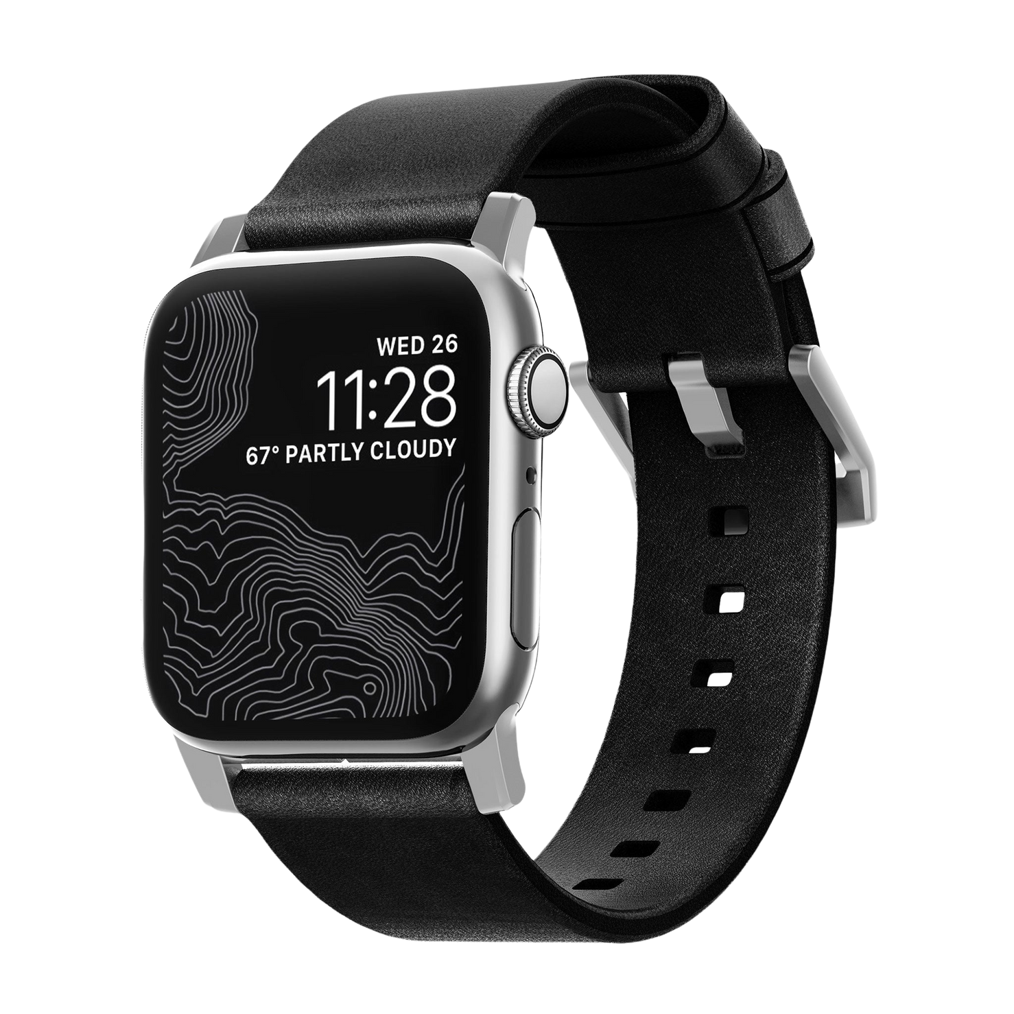 Nomad Modern Band with Horween Leather - 46/49mm - Black - Silver Hardware